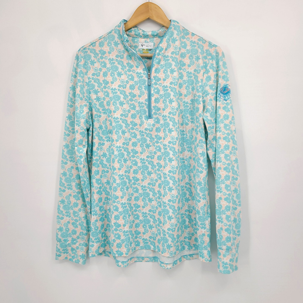 Greg Norman Solar XP 1/2 Zip Golf Top Floral Preppy Coastal Country Club Size L